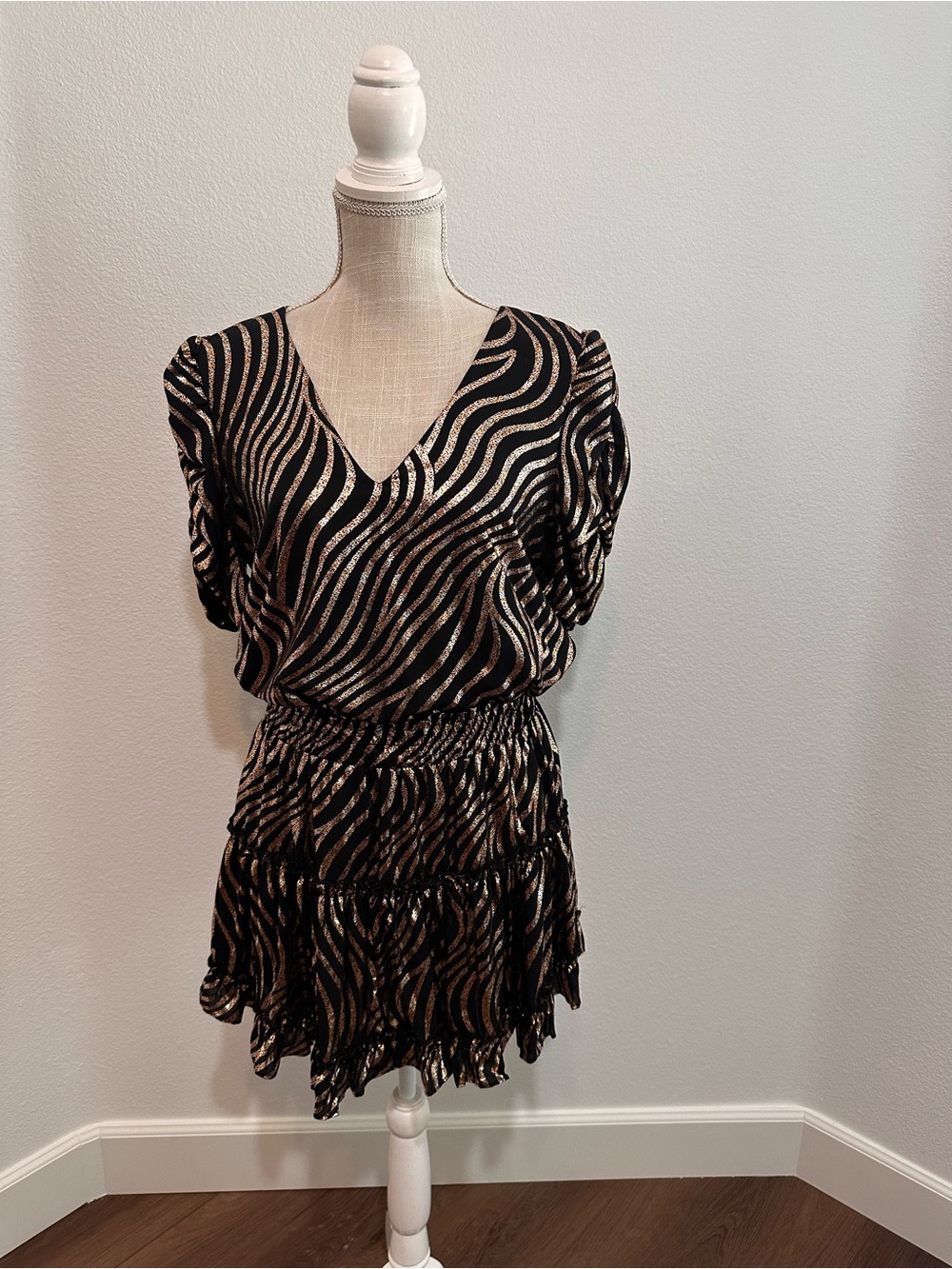 Adrienne Black and Gold Metallic Zebra-Print Skirt Set